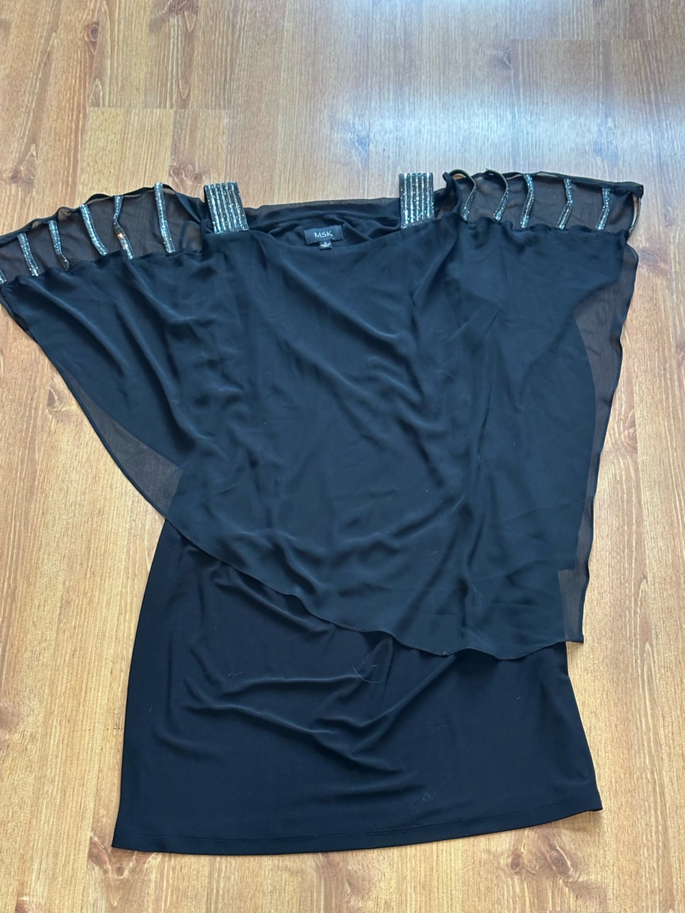 MSK Gorgeous Formal Layered Formal Black Dress Diamond Rhinestone Size Large